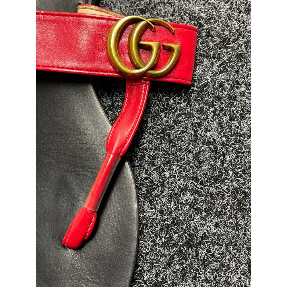 Gucci Marmont Red Leather Double G Logo Thong Sandals Flats Size 39 Italy - Picture 3 of 5